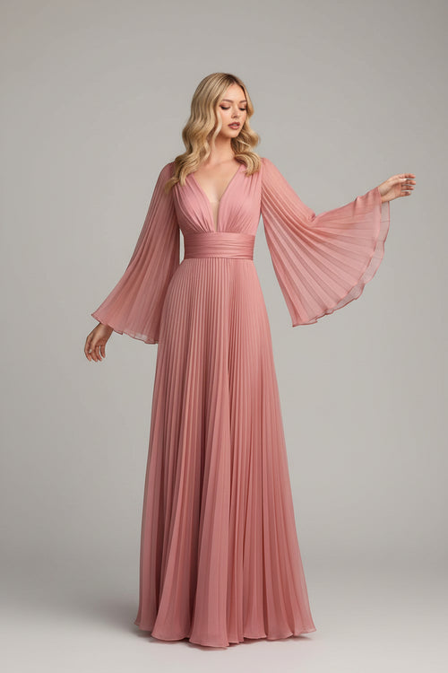 Abendkleid 242 – Chiffon und V-Ausschnitt in Puder – Ansicht 1 | ELIN Fashion